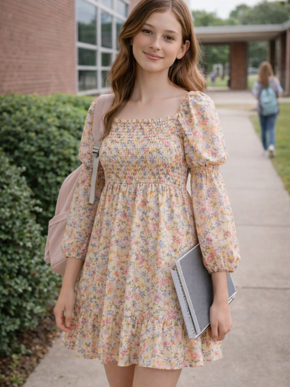 Francesca’s Multicolor Floral Smocked Long Sleeve Dress – Youth 12